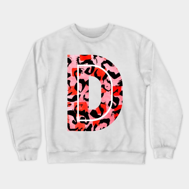 Abstract Letter D Watercolour Leopard Print Alphabet Red Crewneck Sweatshirt by Squeeb Creative